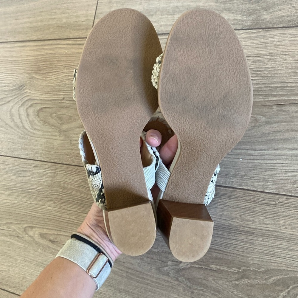 Jack Rogers Lauren Mid-Heel Snake-Print Slide Sandals Leather Open Toe Size 8.5 - Picture 7 of 7